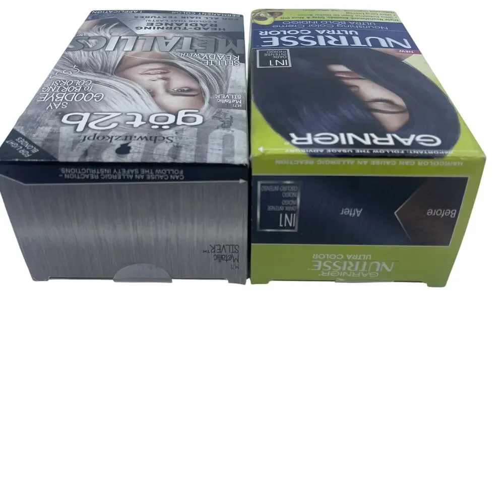 Garnier Nutrisse IN1 Dark Intense Indigo & got2b Metallic Silver Hair Dye Lot 2